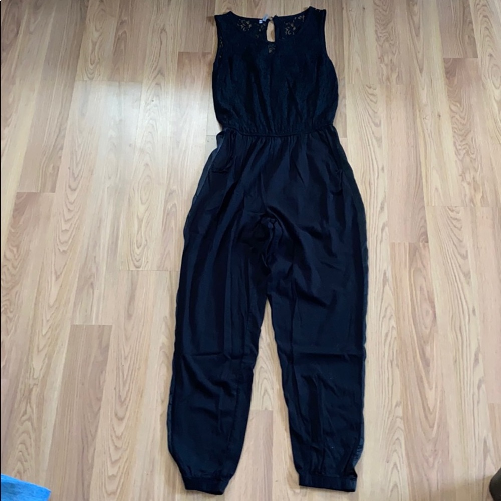 StudioY Black Jumpsuit with Lace Detail & Pockets